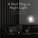 Projectpak Plug in Night Light with Manual On/Off Switch for Hallway, Kid’s Bedroom, Stairways – Includes 4W Bulb | 4 Pack