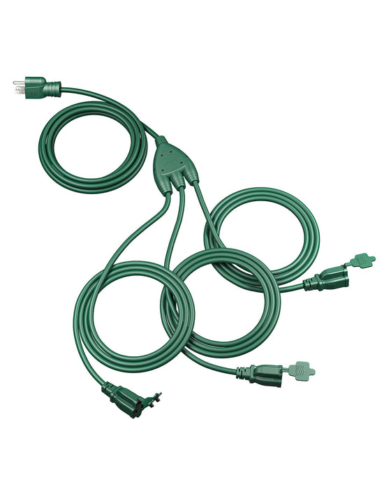 DEWENWILS 40FT (22’+6’*3), 1 to 3 Splitter Outlets, 3 Prong Outlets, Green