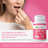EZ Melts Dissolvable Biotin 5,000 mcg, Hair, Skin & Nail Support, Sugar-Free, 3-Month Supply
