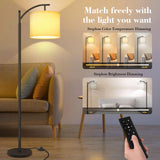 PESRAE Arc Floor Lamp with Remote Control, 9W/1000LM Stepless 3000K-6000K LED Bulb Included, Standing Lamp with Tall lamp with Adjustable Linen Lampshade for Bedroom,Living Room