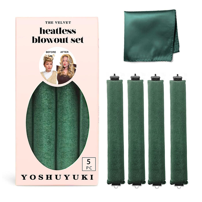 Velvet Heatless Curling Set No Heat Hair Curlers Overnight Curls Blowout Rods Foam Hair Rollers to Sleep in for Long Hair Heatless Curling Rod Headband Jumbo Rods Curler - Everglade Green