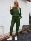 Bofell Lounge Sets for Women Casual 2 Piece Outfits Christmas Pajamas Long Sleeve Green L