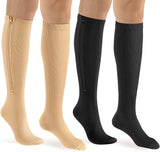 bropite Zipper Compression Socks Women & Men - 2Pairs Calf Knee High 15-20mmHg Closed Toe Compression Stocking