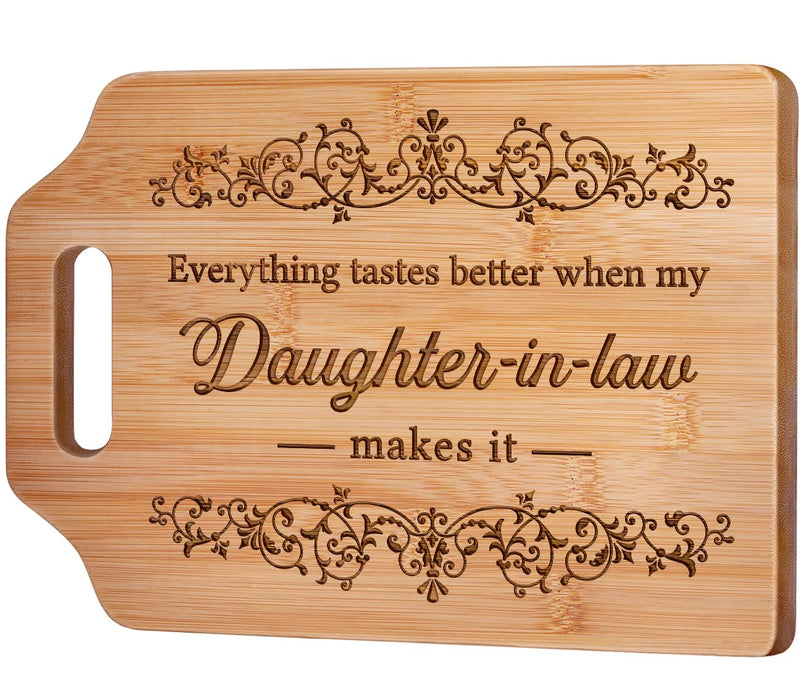 AceThrills Daughter in Law Gifts -12.3"L x 8.7"W x 0.4"Th Engraved Bamboo Cutting Board - Gifts for Daughter in Law Gifts from Mother in Law, Daughter in Law Christmas Birthday Gifts