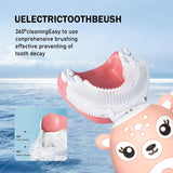 Kids Electric Toothbrushs U Shaped sonic Automatic Toothbrush with 4 Brush Heads, Six Cleaning Modes,Cartoon deer Modeling , full mouth toothbrush for baby