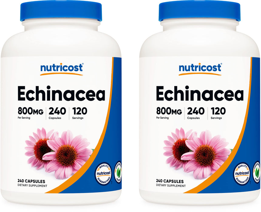 Nutricost Echinacea 800 mg, 240 Capsules, 2 Bottles - Vegetarian Caps, Non GMO, Gluten Free, 120 Servings