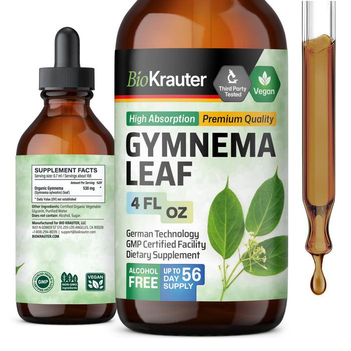 BIO KRAUTER Gymnema Sylvestre Extract Supplement - Organic Gymnema Leaf Tincture - Alcohol and Sugar Free - Vegan Drops 4 Fl.Oz.