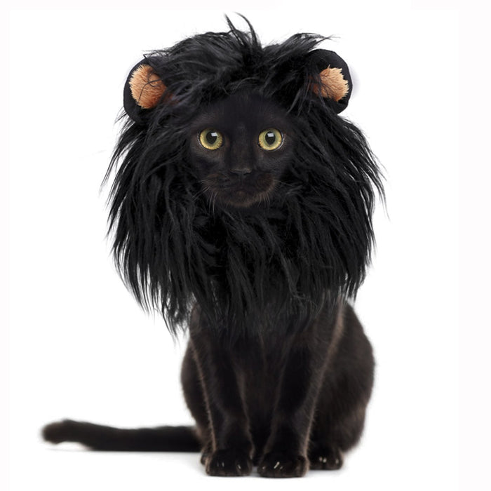 Onmygogo Lion Mane Wig for Cats, Funny Pet Cat Costumes for Halloween Christmas, Furry Pet Clothing Accessories (Size S, Black)