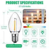 Meconard C7 Led Replacement Christmas Light Bulbs, C7 Shatterproof Led Bulbs for Christmas Outdoor String Lights, E12 Candelabra Base, Commercial Grade Holiday Bulbs, Warm White, 50 Pack