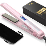 Wavytalk Salon Flat Iron Hair Straightener, Negative Ion Flat Iron with Titanium Plates Get Frizz-Free Hair, Dual Voltage Flat Iron for Hair with Auto Shut-Off (Pink)