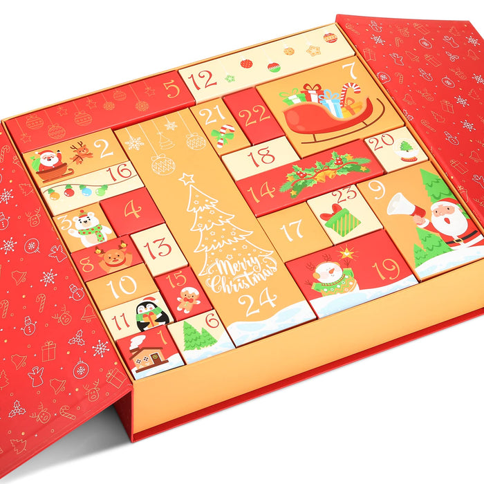 GWHOLE Christmas Advent Calendar 2024, 24 Days Advent Countdown Gift Boxes Refillable Christmas Countdown Calendar Gift Boxes for Gift Wrap Xmas Decoration (Red)