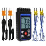 K/J Type Thermocouple Dual Channel Thermometer, T1-T2 Channel Temperature Measurement Wide Range Digital Thermometer with Backlight and Thermocouple Temperature Compensation