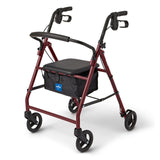 Medline Aluminum Rollator Walker with Seat, Burgundy, 250 lb. Weight Capacity, Lightweight, 6” Wheels, Foldable, Adjustable Handles, Rolling Walker for Seniors