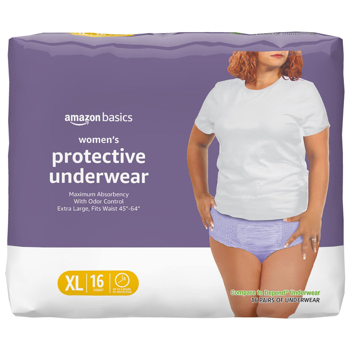 Amazon Basics Women's Protective Underwear, Incontinence & Postpartum, Maximum Absorbency, Extra Large, Lavender, 16 Count, (1 Pack of 16)
