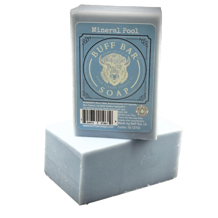 Big Crazy Buffalo Pure Bison Tallow Buff Soap Bar, Mineral Pool, (2 Pack) - Scents of Himalayan Sea Salt, Moss, & Freesia - Cleans, Moisturizes, Soothes, Hydrates - No Chemicals or Preservatives