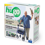 HUGO Mobility Portable Rollator Walker with Seat, Backrest and 8 Inch Wheels, Blue