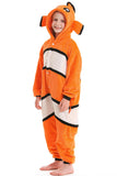 DELEY Unisex Kids Clownfish Onesie Pajamas, Flannel Animal One Piece Costume Sleepwear Halloween Cosplay Homewear Orange White