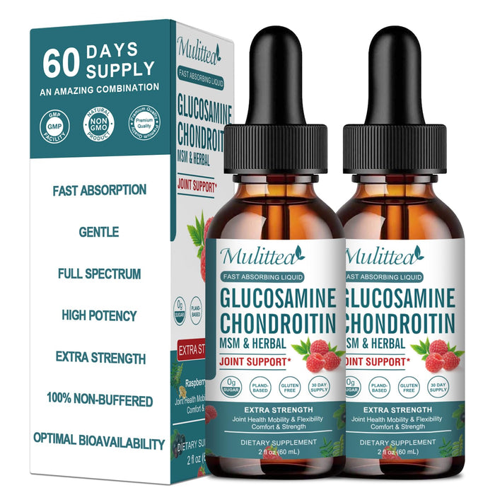 (2 Pack) Glucosamine Chondroitin MSM Liquid Drops - Extra Strength Joint Support Supplement with Elderberry, Boswelia, Bromelain, Hyaluronic Acid - Antioxidant Immune Support for Adults, Men & Women