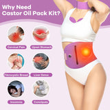 Electronic Heating Castor Oil Pack, Reusable Castor Oil Wrap Set for Waist, Neck & Breast, Assist Absorb Organic Castor Oil for Body, Perfect for Relief Menstrual Pain, Liver Detox and Inflammation
