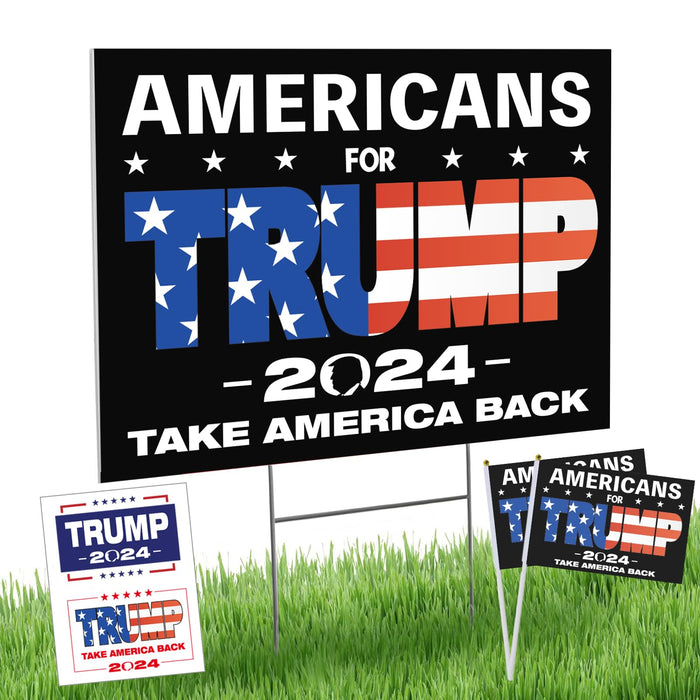 Double Sided 2024 Trump Yard Signs, 17" X 13" Trump 2024 Yard Sign, Take America Back Trump Signs for Yard Metal H-Frames, 2pcs Small Trump Flag, 4pcs Trump Tattoos