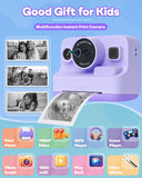 Dylanto Instant Print Camera for Kids,2.4 Inch Screen Kids Instant Cameras, Christmas Birthday Gifts for Girls Age 3-12, Portable Toddler Toy for 3 4 5 6 7 8 9 10 Year Old Girls Boys Purple