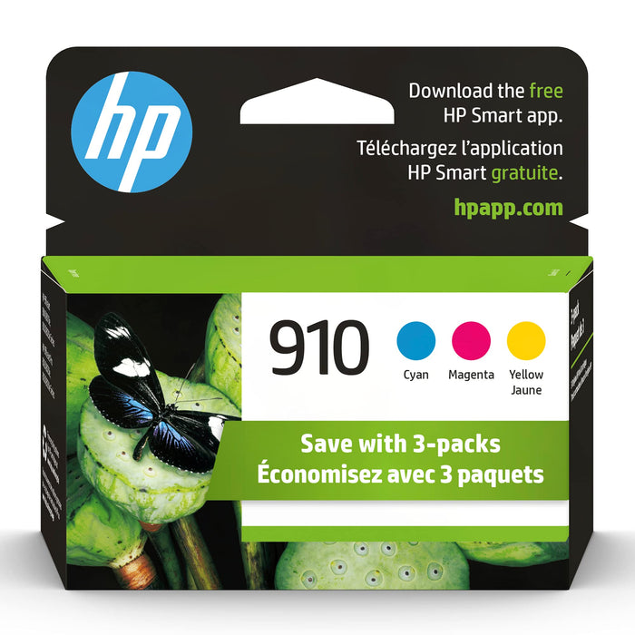 HP 910 Cyan, Magenta, Yellow Ink Cartridges | Works with HP OfficeJet 8010, 8020 Series, HP OfficeJet Pro 8020, 8030 Series | Eligible for Instant Ink | 3YN97AN, 3 Count (Pack of 1)