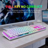 HUO JI E-Yooso Z-88 Mechanical Gaming Keyboard Wired Typewriter Style with Programmable RGB Backlit Clicky Blue Switches Retro Round Keycap Metal Panel for Mac/PC, White