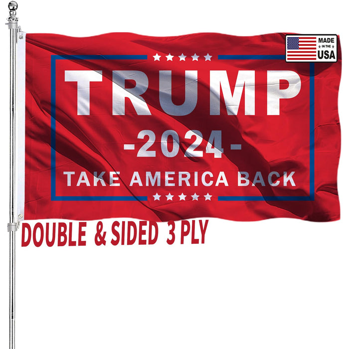 Donald Trump 2024 Flag 3x5 Take America Back Red Double Sided 200D Polyester with Durable Canvas Header and 2 Brass Grommets for Indoor Outdoor
