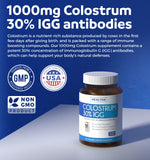 Colostrum 1,000mg (Non-GMO) 30% IgG Immunoglobulins - Immune System Support, Gut Health & Respiratory Health Supplement - Low Heat Processed Bovine Colostrum - 60 Capsules - No Powder or Pills