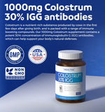 Colostrum 1,000mg (Non-GMO) 30% IgG Immunoglobulins - Immune System Support, Gut Health & Respiratory Health Supplement - Low Heat Processed Bovine Colostrum - 120 Capsules - No Powder or Pills