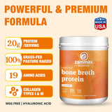 Zammex Pure Grass Fed Beef Bone Broth Protein Powder,20g Protein, Hydrolyzed Collagen Peptides Supplement for Healthy Skin,Nails,Hair,Joints, Non-GMO,Gluten Free,Paleo & Keto Friendly, Great in Soup