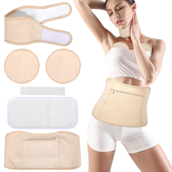 APODEJA 7Pack Castor Oil Pack Wrap for Waist and Neckand Breasts, castor oil compress wrap reusable Wrap for Liver Detox Washable Organic Cotton Anti Oil Leak(KHAKI)