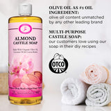 Carolina Almond Castile Soap Liquid – Skin-Softening Olive Oil Soap Organic Body Wash – Pure Castile Soap Almond Liquid Soap – Vegan Castille Soap Liquid (Almond, 32 ounces)