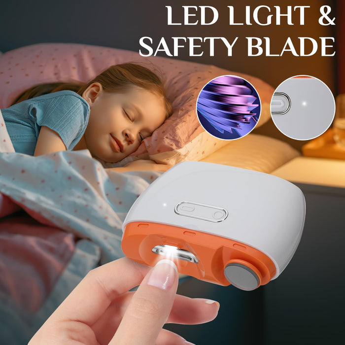 Automatic Electric Nail Clipper Laelr 2 in1 Fingernail Cutter and Polisher with LED Light 2 Speeds & Nail Scraps Storage Rechargeable Safety Fingernail Trimmer for Baby Kids Elderly Nail Care