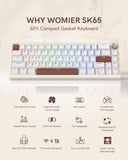 Womier SK65 Wireless Mechanical Gaming Keyboard, 60 Percent Retro Creamy White Aluminium Keyboard, Bluetooth 5.0/2.4GHz/USB-C Wired Hot Swappable Custom RGB Backlit Keyboard for Mac Computer PC