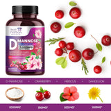 D-Mannose & Cranberry Extract 1350mg Advanced Formula, Fast-Acting Natural Urinary Tract Health Support for Women & Men, Flush Impurities in Urinary Tract & Bladder, Non-GMO, Vegan - 120 Capsules