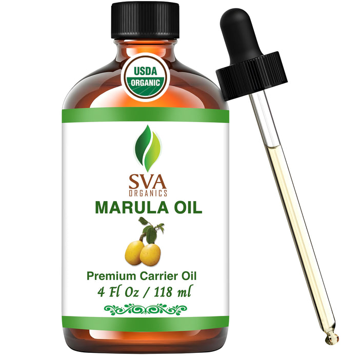 SVA Marula Seed Oil Organic - 4 Fl Oz – 100% Natural Cold Pressed Organic Marula Oil - for Face, Skin Care, Hair Care, Scalp Massage & Body Massage – Carrier Oil with Dropper