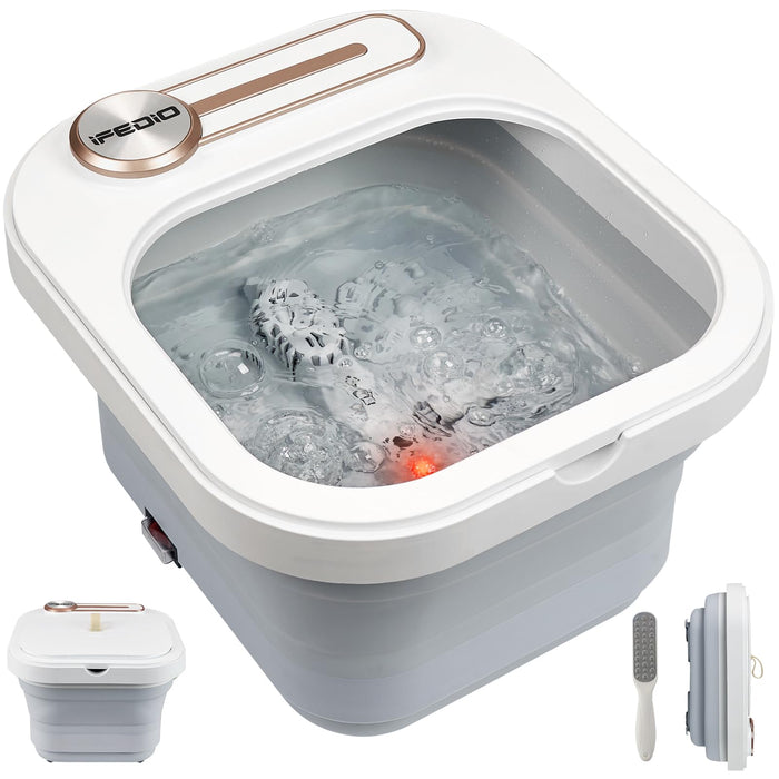 Collapsible Foot Spa Bath with Heat and Massage and Jets,Pedicure Foot Spa,Foot Soak Tub with Non-Motorized Massage Rollers and Foot File, Foot Massager Spa-White