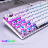 HUO JI E-Yooso Z-88 Wired Typewriter Style Mechanical Gaming Keyboard, Programmable RGB Backlit, Blue Switches - Clicky, Detachable USB-C Cable, Retro 104 Keys for Mac, PC, White