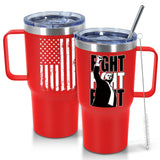 Icesip 20oz Trump Coffee Tumbler with Handle, Trump Shot Trump Ear Bullet-Proof, Fight Strong Fist, Donald Trump Merchandise, Stainless Steel Coffee Mug Tumbler Travel Cup, Red 1pcs