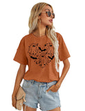 Halloween Shirt Women Spooky Season Shirts Cute Ghost Tshirt Halloween Graphic Tees Fall Short Sleeve Tops (Brown, Medium)