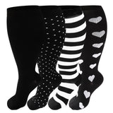 4 Pairs Plus Size Compression Socks for Women & Men, Extra Wide Calf 20-30 mmhg Knee High Compression Stockings for Circulation Swelling Support