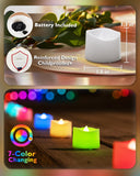 Homemory Multi Color Changing Tea Lights Battery Operated, 7-Color Changing LED Plastic Holiday Candles for Halloween, Pumpkin, Ofrenda, Christmas, Party, Dia1.5'' x H1.3'', 24-Pack [White Base]