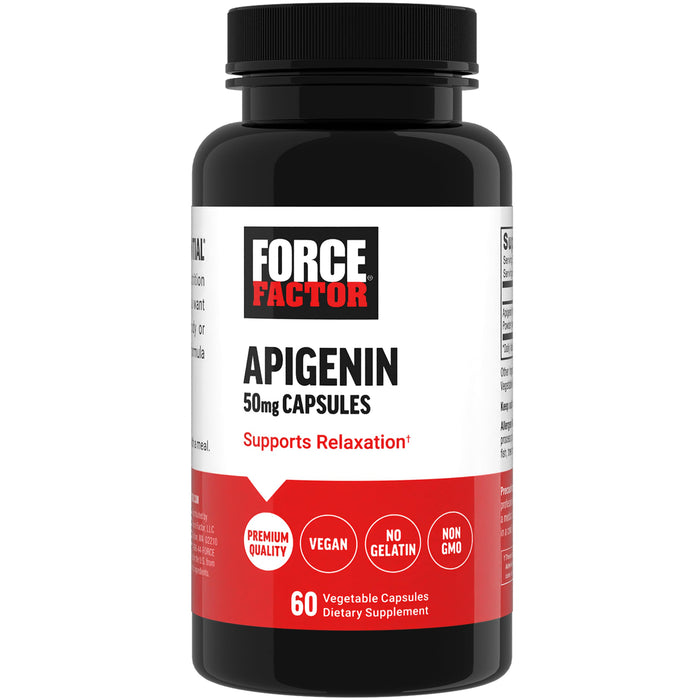 FORCE FACTOR Apigenin Supplement for Relaxation and Stress Support, Powerful Bioflavonoid and Antioxidant, Apigenin 50mg, Premium Quality, Vegan, Non-GMO, 60 Capsules (Packaging May Vary)