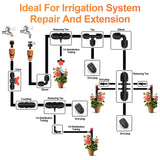 Copadri 12 Pcs 1/2 inch to 1/4 inch Drip Irrigation Tubing Fittings, 1/2" Drip Tubing (1/2" ID x 0.65" OD) to 4 Way 1/4" Irrigation Tubing Locked Barbed Reducing Tee Connectors for Garden Systems