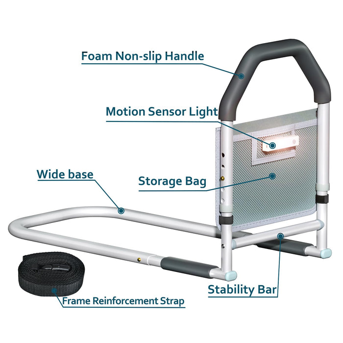 ArixMed Bed Rails for Elderly Adults Safety - with Motion Light & Storage Pocket - Adjustable Bed Assist Rails for Seniors & Patients - Fits All Beds, Tool-Free Assembly