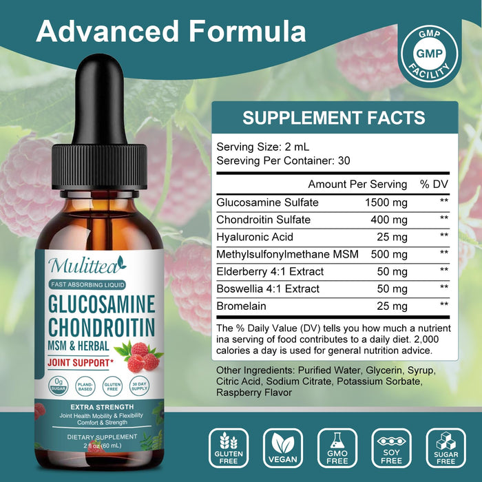 (2 Pack) Glucosamine Chondroitin MSM Liquid Drops - Extra Strength Joint Support Supplement with Elderberry, Boswelia, Bromelain, Hyaluronic Acid - Antioxidant Immune Support for Adults, Men & Women