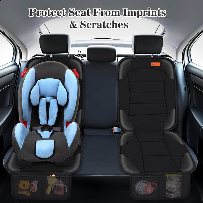 Siivton Car Seat Protector for Child Seat Cushion for Leather and Fabric Seats, 2 Mesh Pockets, Non-Slip Backing, Carseat Protectors for Vehicles, Baby, Pets (2 Pack)