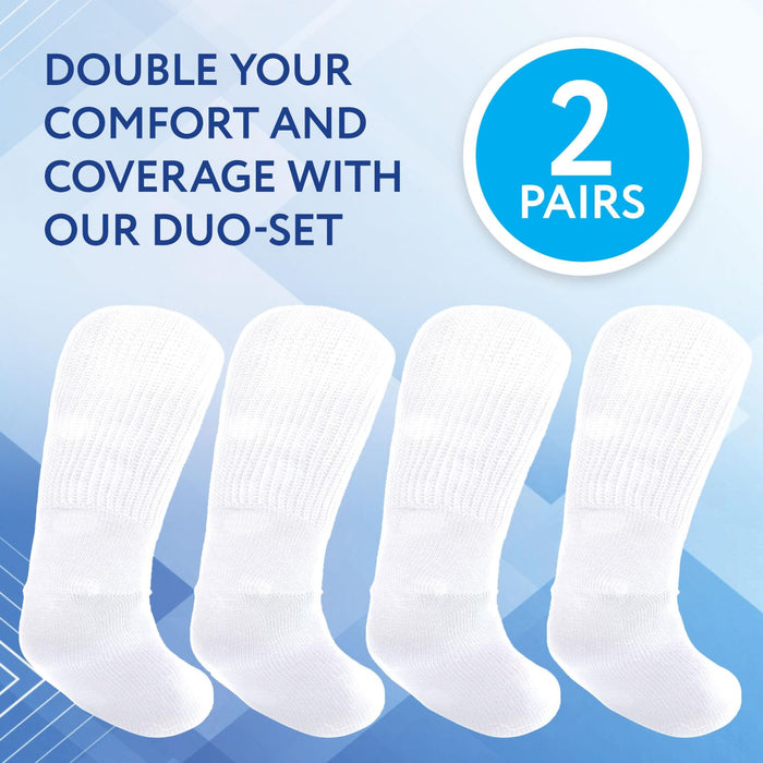 IMPRESA [2 Pairs] One Size Unisex Extra Width Socks in White for Lymphedema - Bariatric Sock - Oversized Sock Stretches up to 30'' Over Calf for Swollen Feet And Mens and Womens Legs