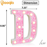 Pooqla LED Marquee Letter Lights, Light Up Pink Letters Glitter Alphabet Letter Sign Battery Powered for Night Light Birthday Party Wedding Girls Gifts Home Bar Christmas Decoration, Pink Letter D